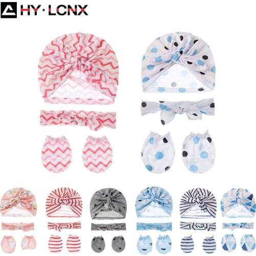 Baby Hat Headband Gloves Set New Cotton Breathable Cute Printing Sun Pee Hats Boys Girls Outdoor Leisure Stretch Baby Suit