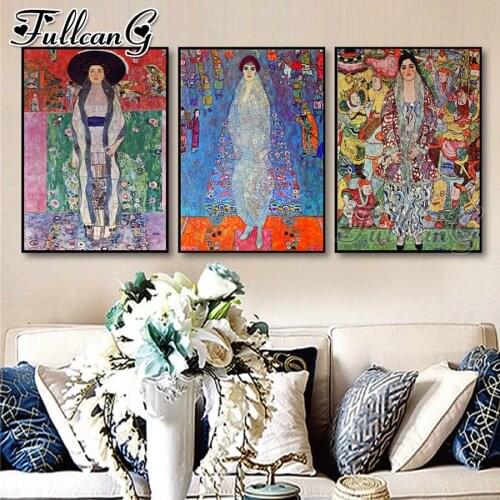 FULLCANG 5d diy diamond embroidery Gustav Klimt diamond painting triptych Abstract woman full square round drill decor FC2069