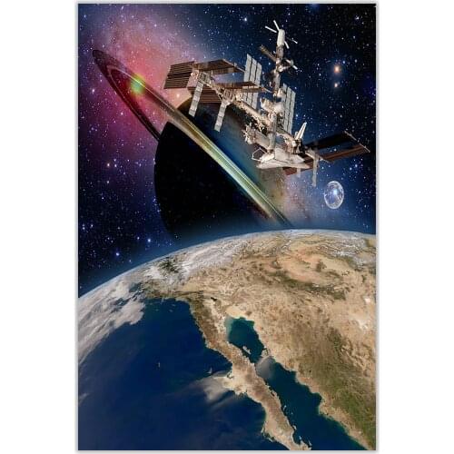 HT058 Spectacular Universe Earth And Moon Space Station Astronaut Silk Fabric Poster Art Decor Indoor Painting Gift