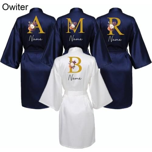 Owiter Personalised Satin Robe Bridesmaid Robes Bride Wedding Robe Bridesmaid Team Bride Gifts Flower Print Bridal Gift Robes