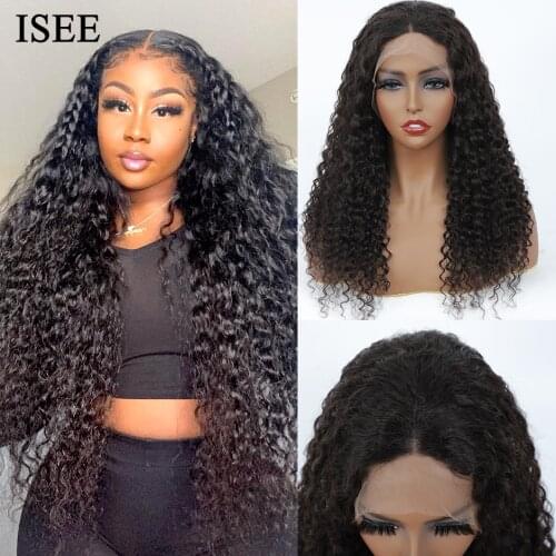 ISEE HAIR Kinky Curly Lace Front Human Hair Wigs 180% Density Mongolian Kinky Curly Wigs For Women Curly 4X4 Lace Closure Wigs