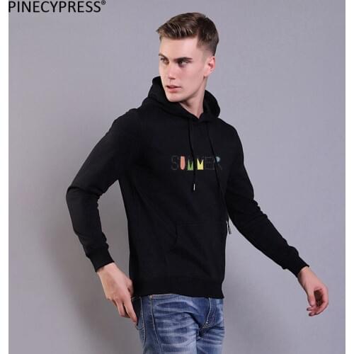 Quality 85.4% Cotton 14.6% Polyester Terry Anti-pilling Man Hoodie Letter Fashion Black Casual Long Sleeve Men Hooded Sweatshirt