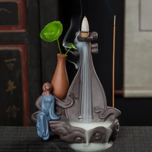 CERAMIC BACK INCENSE BURNER LUTE CHARACTER STATUE SMALL VASE MULTIFUNCTION CENSER INCENSE STICK HOME DESKTOP CRAFTS DECORATION