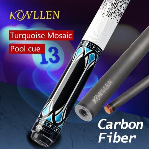 KONLLEN Carbon Billiard 12.3-12.5mm Technology Pool Cue Carbon Fiber Shaft Turquoise Inlay Cue Radial Pin/3/8*8 Pin Joint Stick