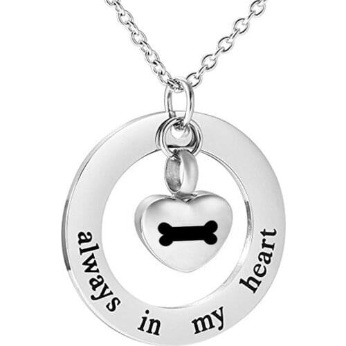 Mom/Dad/Grandma Cremation Jewelry for Ashes -Always in My Heart - Memorial Keepsake Bone Necklace Pendant