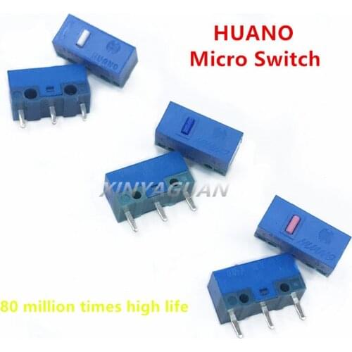 10Pcs/lot HUANO Micro Switch Long life 80 million clicks Blue Shell White/Blue/Pink Dot computer mouse 3pin button switch
