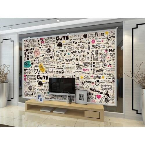 Cartoon English line bar restaurant backdrop wallpaper large murals,living room tv sofa wall bedroom wallpaper papel de parede