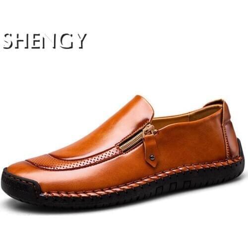 2020 Men Loafers Men Shoes Leather Casual Shoes Man Zipper Cover Light Youth Shoes Mens Breathable Fashion Flat Footwear