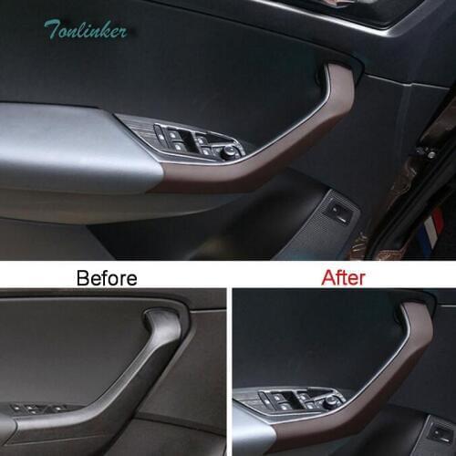 Tonlinker Cover Sticker For SKODA KODIAQ 2017-18 Car Styling 4 Pcs PU Leather Interior Door Armrest position Cover stickers