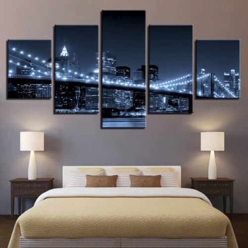 Wall Art Canvas 5 Panels Landscape Pictures City Night Scene Posters Modern Home Decorative Framed Bedroom Decoration Paintings
