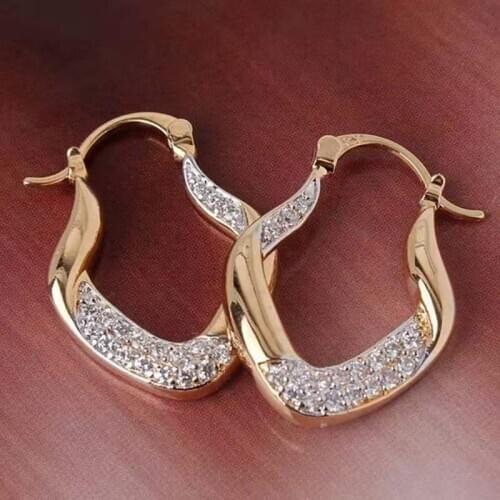 New Fashion V Shape Hoop Earrings for Women Silver Color/Gold Color Shiny CZ Anniversary Party Love Jewelry Earrings Accessories