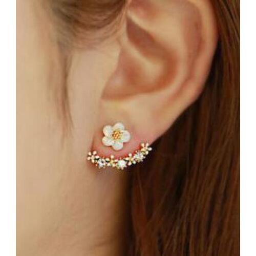 2016 New Korean Daisy Ear Jacket Shell-shaped Gold Rhinestone Earrings White Fungus Needle Hypoallergenic Jewelry
