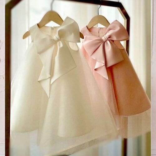 2021 New Flower Girl Dress Kids Birthday Baptism Dresses For Children Elegant Big Bow Frocks Girls Boutique Party Wear Dresses