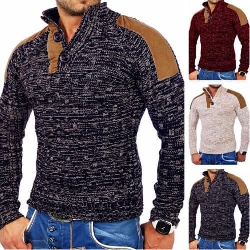 Mens Warm Pullover Sweaters with Buttons Oversized Pullovers Jumpers Knitted Sweater Men