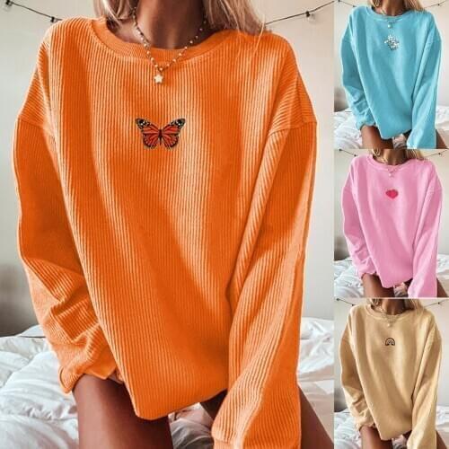 Women Plus Size Pullovers Sweatshirts Applique Print Long Sleeve O-neck Casual Pullover Tops Blouse Autumn Fashion Sweatshirts