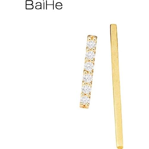 BAIHE Genuine Solid 18K White/Yellow/Rose Gold 0.03ct H/SI-SI3 Natural Diamonds Fine Jewelry Trendy Stud Earring Women Cерьги