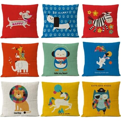 Nordic Cartoon Animal Cat Pillow Cover Elephant Dog Horse Linen Pillow Case Home Decorative Pillows Animal Cushion Cover