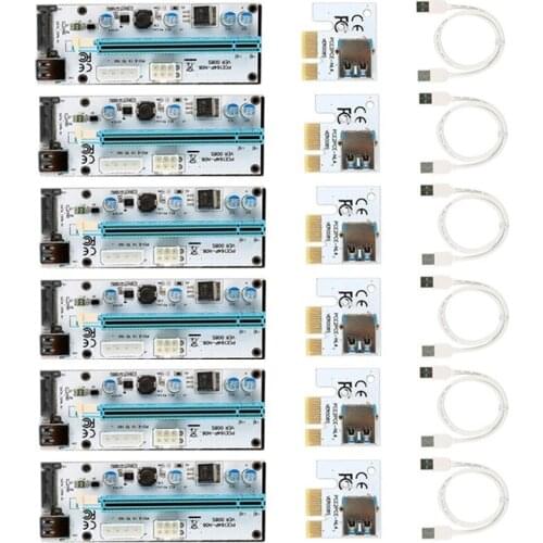 VER008S 6PCS USB 3.0 PCI-E Express 1x To 16x Extender Riser Card Adapter SATA Power Cable 60CM