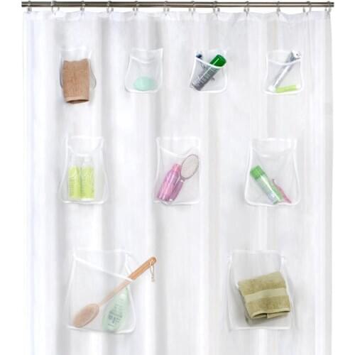 Waterproof Shower Curtain with Pocket for Touchscreen Devices Multi-functional Clear Shower Curtain Phone Tablet Holder Bathroom