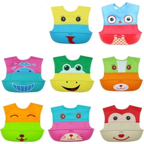 Top Quality Baby Bibs baberos Waterproof Silicone Cute Animals Meals Pocket Newborn Infant Feeding Bibs Baby Saliva Towel