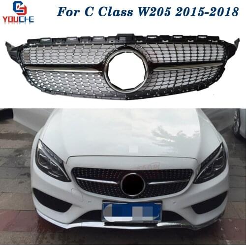 For Mercedes W205 Front Hood Diamonds Grille C Class Sport Edition C180 C200 C250 C300 C400 AMG Package 2015