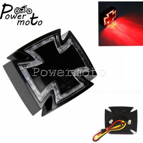 Black LED Maltese Cross Stop Tail Light Motorcycle Rear Brake Lamp Taillight For Harley Choppers Bobber Cafe Racer Custom