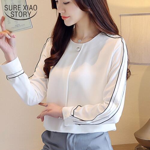 2019 Spring wearing long-sleeved new shirt O-neck office and dressing style lady chiffon blouse beautiful women shirt 2008 50
