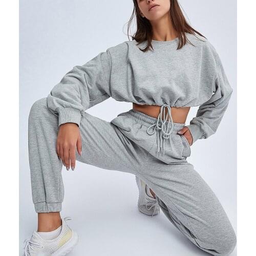 Womens Tracksuit Drawstring Short Sweatshirt and High Waist Pants Set Female 2021 Spring Summer Streetwear Casual Ladies Suit