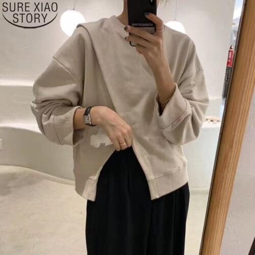 Oversized Streetwear Pullover Autumn Fashion Women Sweatshirts Chic Unique Irregular Cross O-neck Loose Solid Sweatshirts 11673
