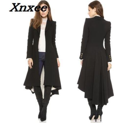 Women coat fashion European style long sleeves casual trench coat long Maxi dovetail windbreaker black slim trench coats outwear