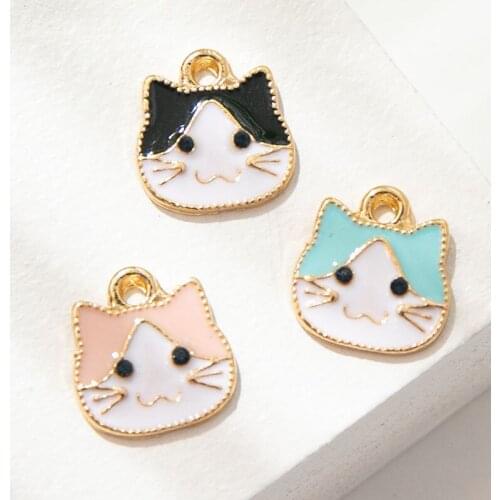 10Pcs Enamel Gold Color Cute Cat Charm Pendant for Jewerly DIY Making Bracelet Women Necklace Earrings Accessories Findings