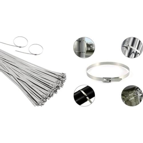 100PCS Multi-Purpose Locking Cable Zip Ties Stainless Steel Cable Twist Ties Locking Metal Zip-Exhaust Wrap Coated