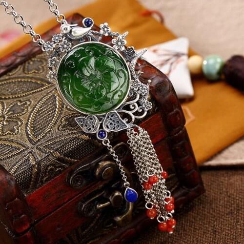 2018 Rushed Promotion Jasper S925 Pure Antique Mosaic And Tian Yu Plum Blossom Magpie, Mei Tassel Sweater Chain Pendant