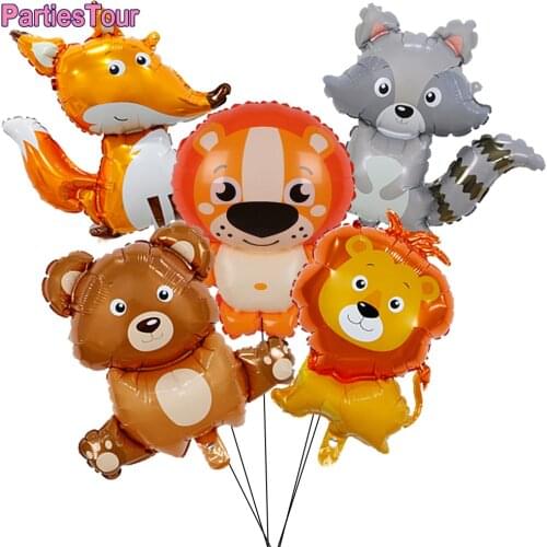 5pcs Woodland Party Animal Balloon Lion Tiger Fox Beer Coon Helium Ballons Jungle Theme Birthday Party Baby Shower Decorations