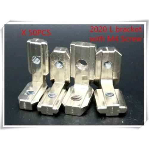 50pcs/lot T Slot L Shape Type 90 Degree 2020 Aluminum Profile Accessories Inside Corner Connector Bracket With M4 Screw