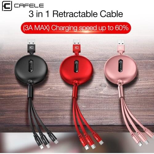 Cafele 3 in 1 Retractable Micro USB Type C Cable for iPhone X XS Fast Charging Data Sync USB C Cable for Huawei Xiaomi Samsung