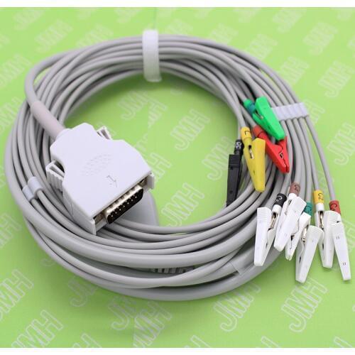 Use for DB15P Mortara ELI100,ELI200,ELI50 Machine,10 LEAD ECG EKG EMG cable and Alligator-clip electrode leadwires for animal