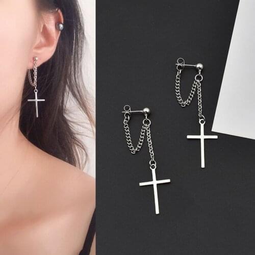 Classic Solid Color Metal Cross Tassel Pendant Drop Earrings for Women Girls Teens Christian Earrings 2021 Trend New Arrival