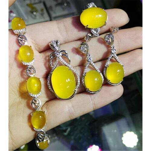 Natural crystal Topaz Ring Pendant Bracelet Earring inlaid pulp alive 925 silver jewelry four suit