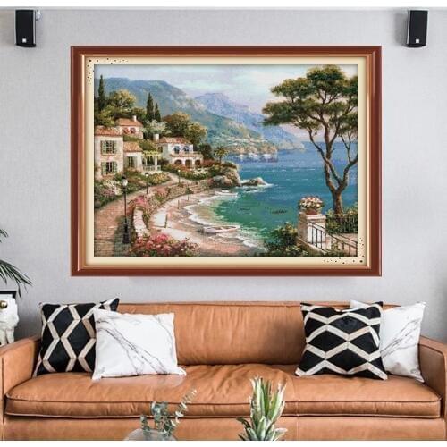 Harbor Of Love Scenery painting Cross Stitch set 11CT 14CT DMC Counted Embroidery Needlework Canvas printed Cross-stitch Kit