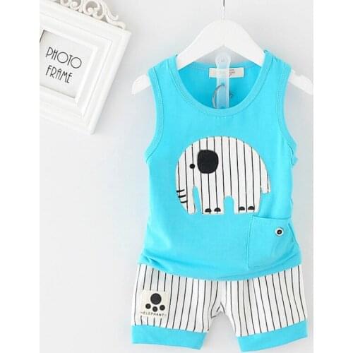 2019 new summer baby clothes for boy and girl childrens wear cartoon elephant costume for boy comfortable vest shorts kids set