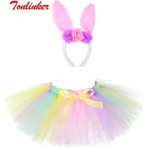 New Rabbit Girls Tutu Set Cute Fluffy Tulle Skirts Baby Children Halloween Party Easter Bunny Costume 1-8T