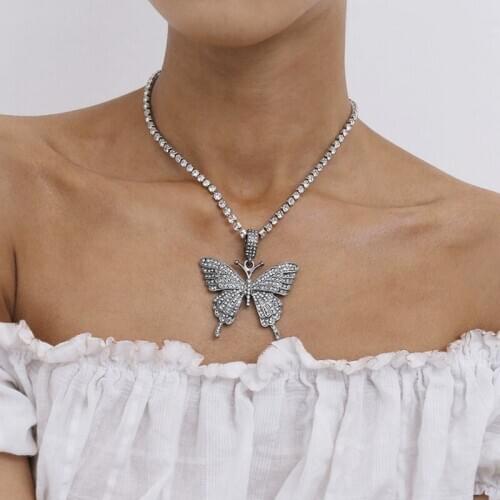 New Trendy Rich Crystals Butterfly and Box-chain Women`s Fashion Necklace Jewelry