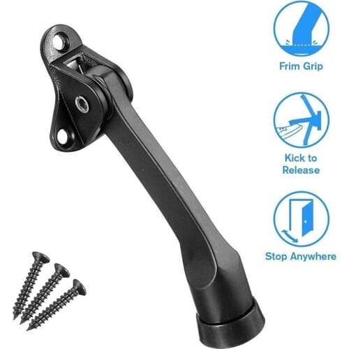 1set Kick Down Door Stop Upgrade Metal Black Thicken Home Doors Holder Rubber Buffer Mounted Stopper Punch Tools Accessories