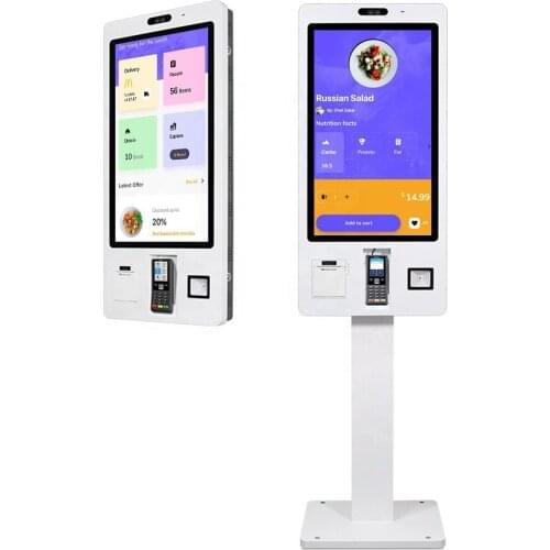 POS Solution Fast Food Ordering Payment 32 inch 24inch 27inch Self Service Touch Screen Kiosk With Thermal Printer