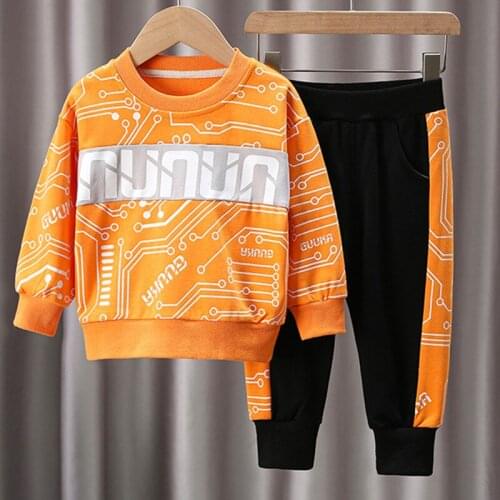 Spring Fall Baby Boys Clothes 2021 Korean New Cute Handsome Childrens Clothing Cotton Letter Long Sleeve T-shirt Tops+Pants Set