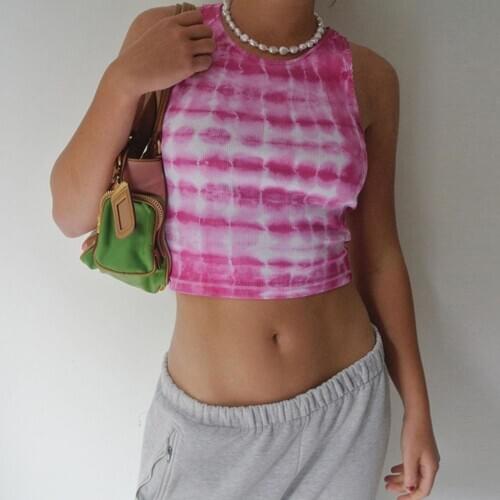 Women Tie Dye y2k Crop Tops 2020 Summer Knitting Sleeveless Camisole Tank Tops Female Basic Casual Femme Ladies Streetwear Camis