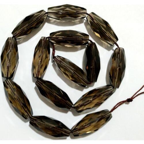 100% Natural Smoky Quart z Crystal beads 11x28mm Faceted Rice Gem Stone loose beads 1string (14beads)
