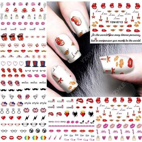 12 sheets beauty lip print water transfer nail art stickers decals nails decorations accessoires manicure supplies tools