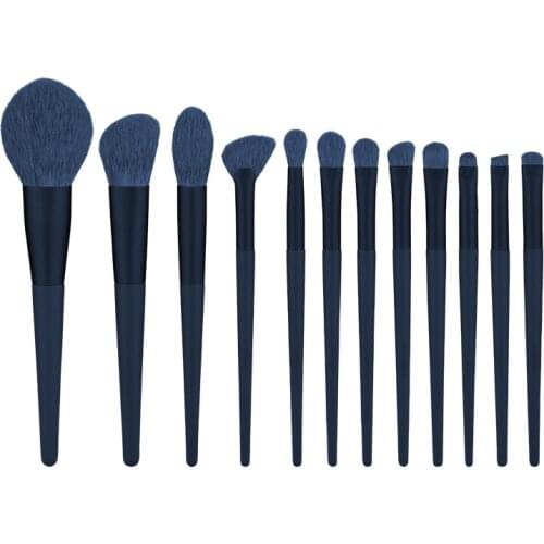 ZOREYA 12Pcs Blue Makeup Brushes Set Cosmetic Foundation Powder Blush Eye Shadow Lip Blend Wooden Make Up Brush Tool Kit Maquiag